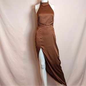 Fashion nova photo op satin thigh split maxi dress